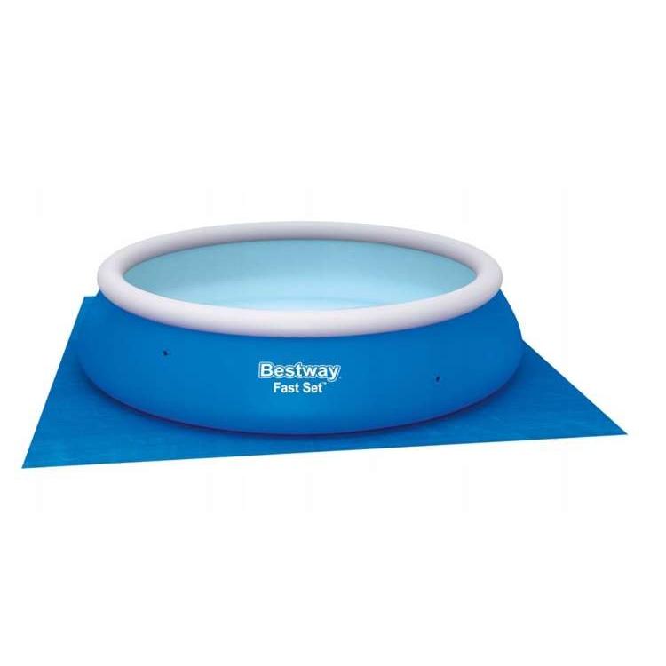 Bestway poolmatta 396x396cm – hållbar och skyddande, förhindrar skador och håller vattnet varmt