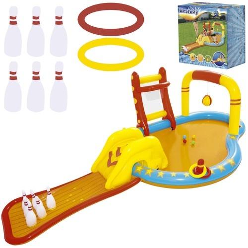 Bestway 53068 uppblåsbar vattenlekplats med rutschkana, pool och spel – 435x213x117cm