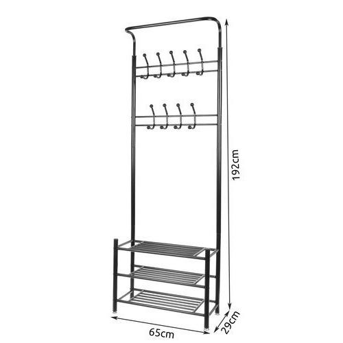 Multifunktionell klädställning med skohyllor, 18 krokar