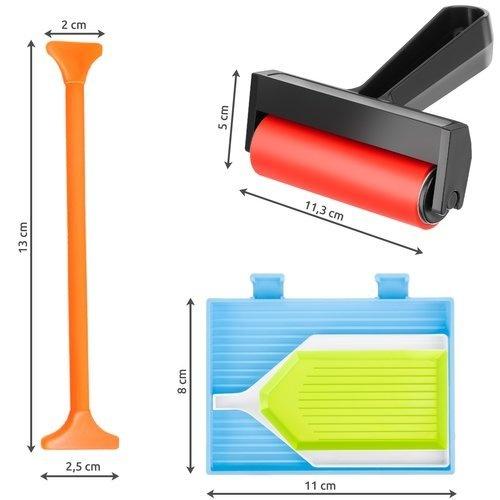 Diamantbroderisats med organisatör och verktyg – 4 pennor, rulle, pincett för stressavlastning och pyssel