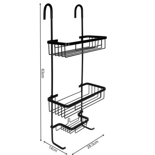 Svart hängande duschhylla – 3-vånings förvaringsorganisator