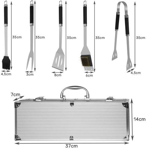 Grillredskapsset i rostfritt stål med fodral – 5-delad grillverktygssats för matlagning inomhus och utomhus