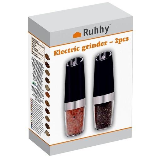 Ruhhy elektrisk gravity kryddkvarn set – 2-pack (keramik, led upplyst)