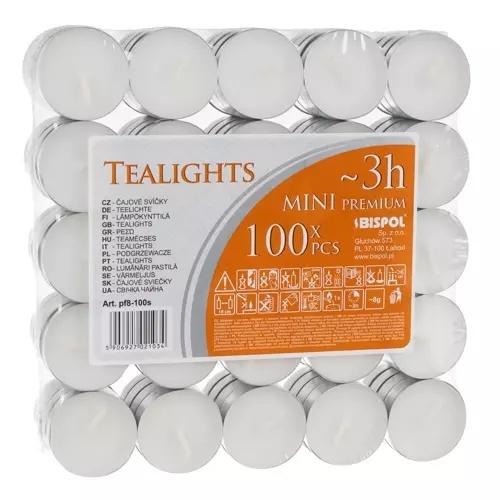 100-pack 3 timmars brinnande värmeljusljus – luktfritt, silver/vitt