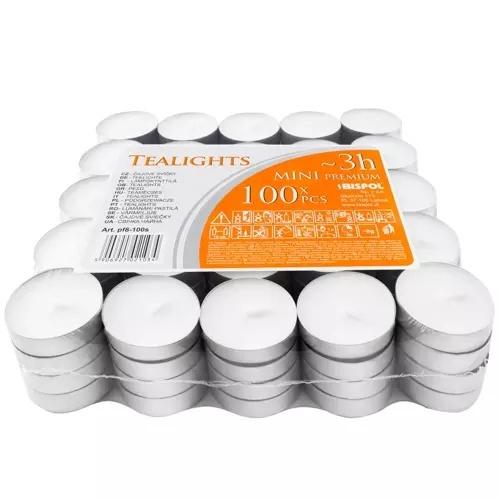 100-pack 3 timmars brinnande värmeljusljus – luktfritt, silver/vitt