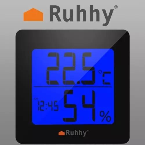 Ruhhy digital väderstation med termometer, hygrometer, väckarklocka och kalender