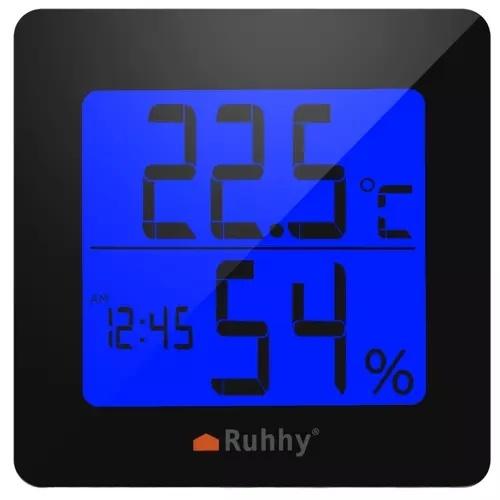 Ruhhy digital väderstation med termometer, hygrometer, väckarklocka och kalender