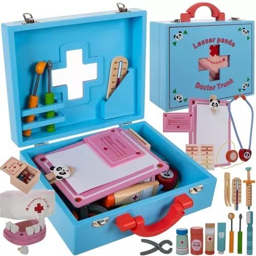 Little doctor tandläkare set – 43 delar trä lekset med fodral, stetoskop, verktyg och mer för fantasifullt rollspel