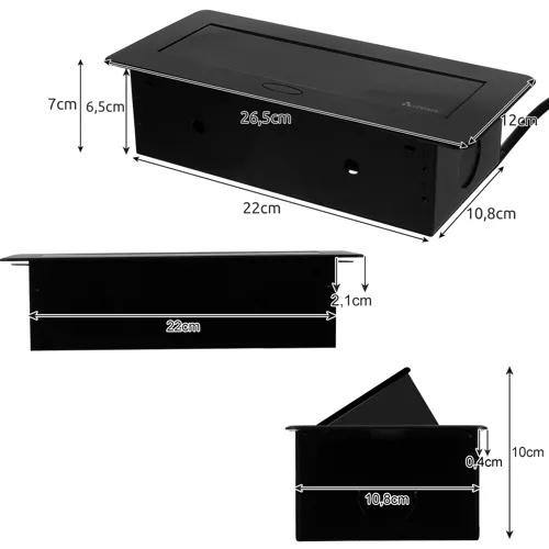 Dold bänkskiva med usb-laddningsportar – 2 schuko-uttag + 2 usb-uttag – svart aluminiumfinish