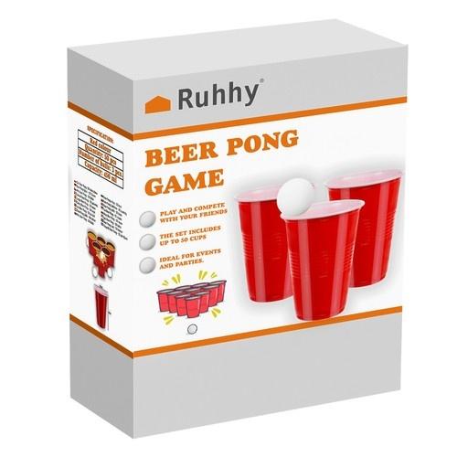 Ruhhy 50-delars röd beer pong set – festspel med koppar och bollar (450ml)