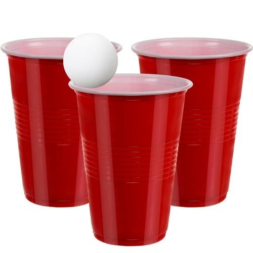 Ruhhy 50-delars röd beer pong set – festspel med koppar och bollar (450ml)