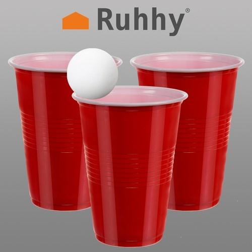 Ruhhy 50-delars röd beer pong set – festspel med koppar och bollar (450ml)