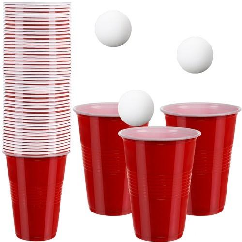 Ruhhy 50-delars röd beer pong set – festspel med koppar och bollar (450ml)