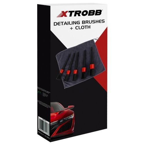 Xtrobb detaljborstar set om 5 + mikrofiberduk för bilinredning