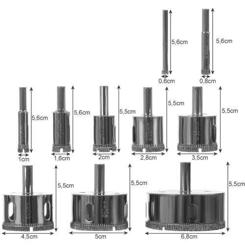 Bigstren 10-delad diamanthålsågssats – för glas, kakel, sten och mer (6-68 mm)