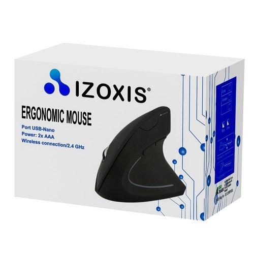 Izoxis 21799 trådlös vertikal ergonomisk mus – 6 knappar, justerbar dpi, usb nano-mottagare, högerhänt, svart