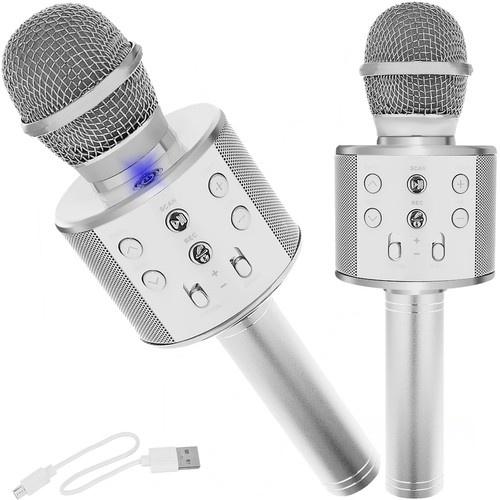 Izoxis karaokemikrofon med högtalare – silver, röstmodulering, bluetooth 4.0