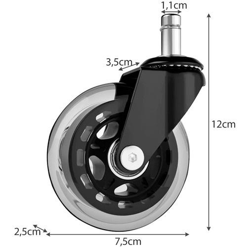 Malatec 5-pack kontorsstolshjul – gummi, tyst, universell ersättning för spel- och snurrstolar (11 mm skaft)