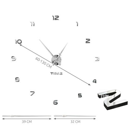 Väggklocka med spegeleffekt, justerbar 60-130 cm modern design, tyst rörelse självmonterande heminredning