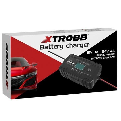 Xtrobb 463 automatisk batteriladdare – 12v/24v, blysyra, skydd och reparation