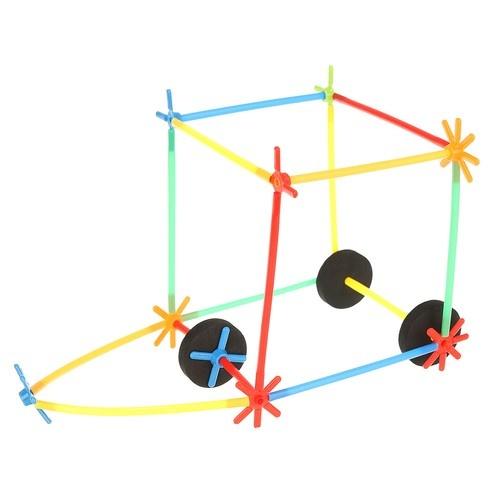 Färgglada halmblock byggset – 8 st. med kopplingar och hjul för staminlärning och kreativ lek