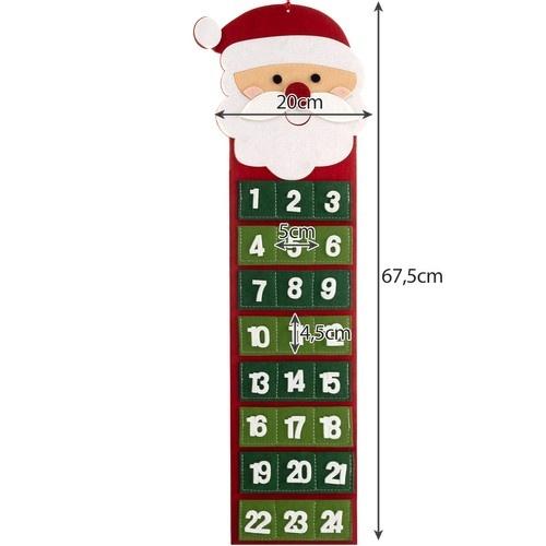 Röd jultomtefilt adventskalender med 24 fickor – DIY-nedräkning till jul