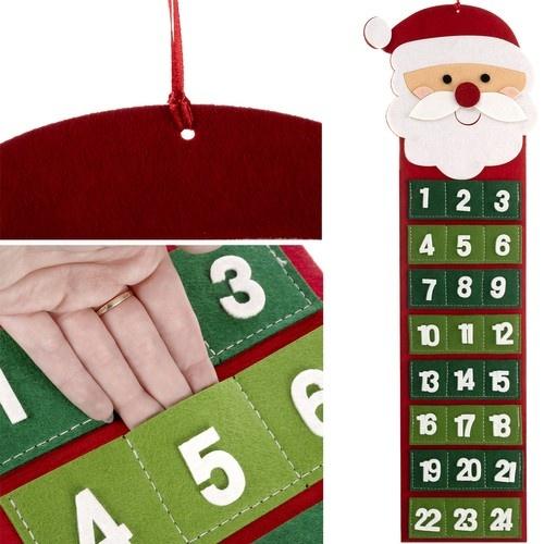 Röd jultomtefilt adventskalender med 24 fickor – DIY-nedräkning till jul