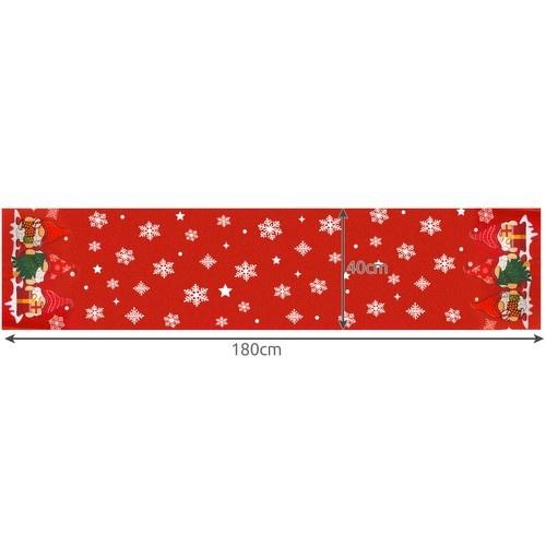 Röd julbordslöpare med dvärgar – festlig snöflinga och stjärndesign (180x40cm)