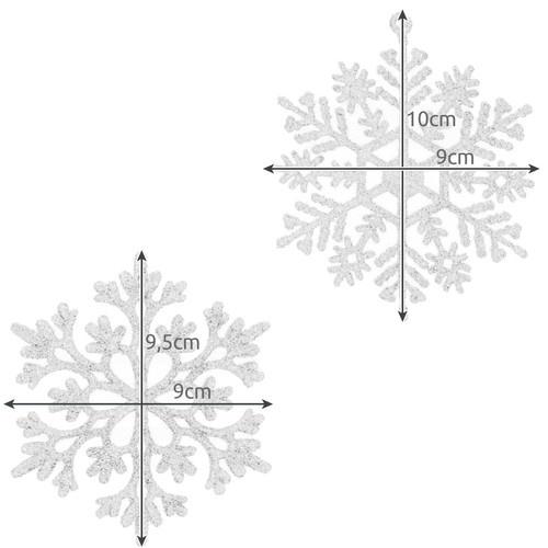 Ruhhy 12-pack glittrande snöflingor – 2 mönster, glänsande julgransdekorationer och hängsnören