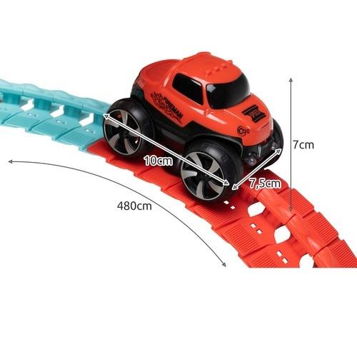 Flexibel racerbilsbana med 192 delar och ledbil för timmars lek