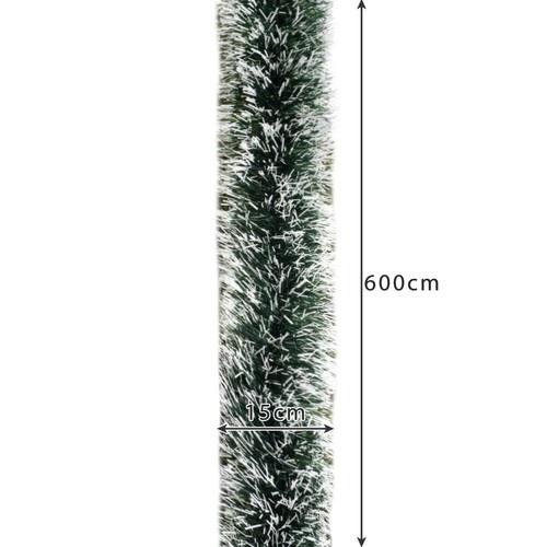 Ruhhy 6 m tjock frostad grön och vit julgransgirlang – 15 cm långa, täta nålar, 2-färgad för stora träd