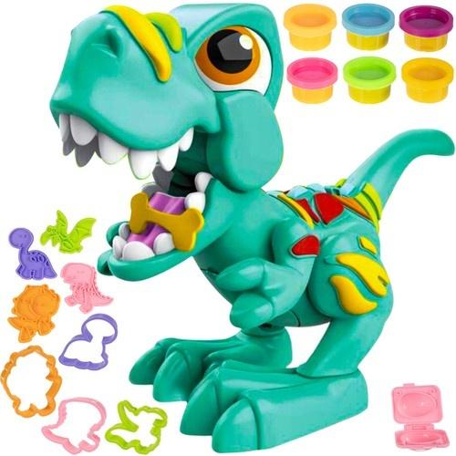 Dinosaurielekset: ätbar och liggande dino + plasticinedeg 6 färger