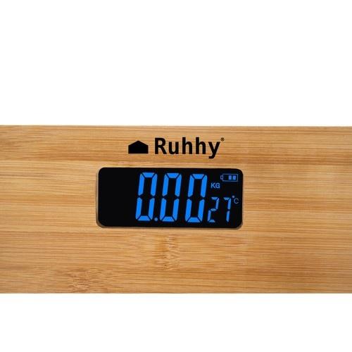 Ruhhy 5bamboo bambu badrumsvåg – LCD digital viktdisplay upp till 180 kg, automatisk avstängning, halkfria fötter