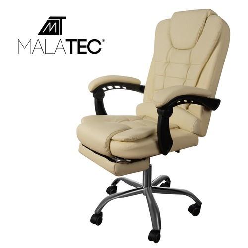 Malatec 287cream ergonomisk kontorsstol med justerbart fotstöd, liggfunktion och nackstöd – krämfärgat eko-läder