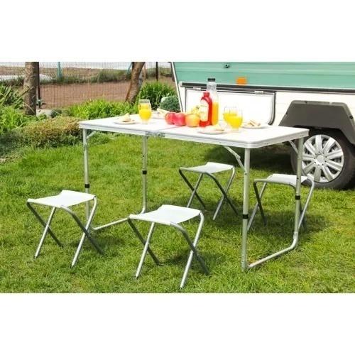 Trizand 8 campingset – justerbar höjd bord och stolar för vuxna och barn (4-personers set)