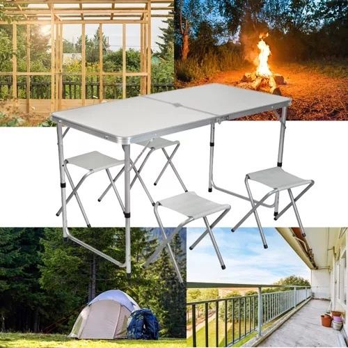 Trizand 8 campingset – justerbar höjd bord och stolar för vuxna och barn (4-personers set)