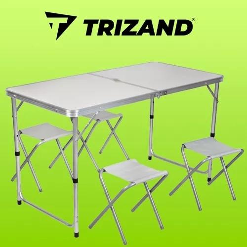 Trizand 8 campingset – justerbar höjd bord och stolar för vuxna och barn (4-personers set)