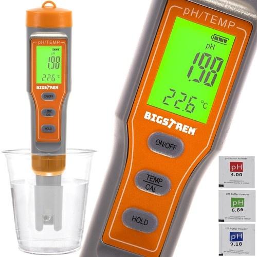 Bigstreen 534 elektronisk vattenkvalitetstestare: ph-mätare med atc, termometer och stor led-skärm (0-14 ph, 32-140°f)