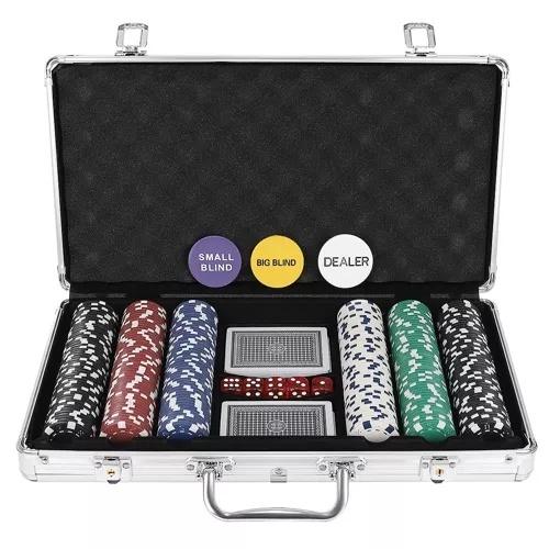 Malatec 300-chip casino pokerset med aluminium resväska – inkluderar metallkärna marker, kort, tärningar och funktionspoletter