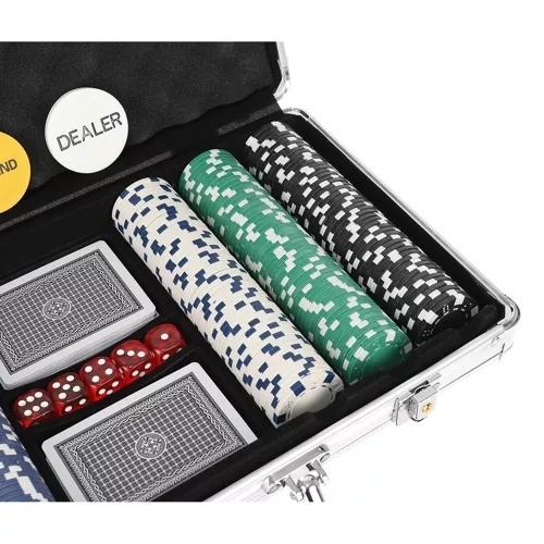 Malatec 300-chip casino pokerset med aluminium resväska – inkluderar metallkärna marker, kort, tärningar och funktionspoletter