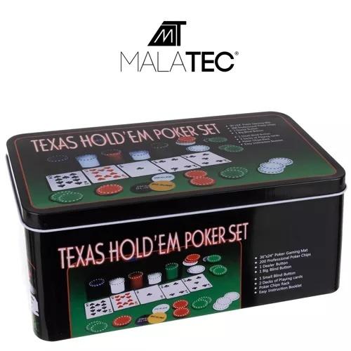 Malatec texas 539 pokerset – 0 premium lermarker, återförsäljarknappar, grön lekmatta och låsbar väska