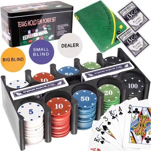 Malatec texas 539 pokerset – 0 premium lermarker, återförsäljarknappar, grön lekmatta och låsbar väska