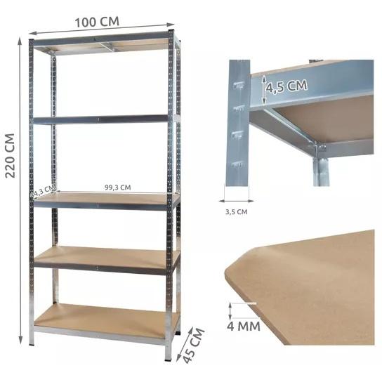 Kraftig förvaringshylla med 5 hyllor – 875 kg kapacitet, 2x100x45 cm lagerhylla