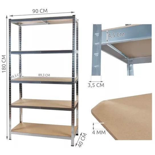 Kraftig förvaringsställ med 5 hyllor – 180x90x40cm – 875 kg kapacitet – garage, lager och butiksorganisation