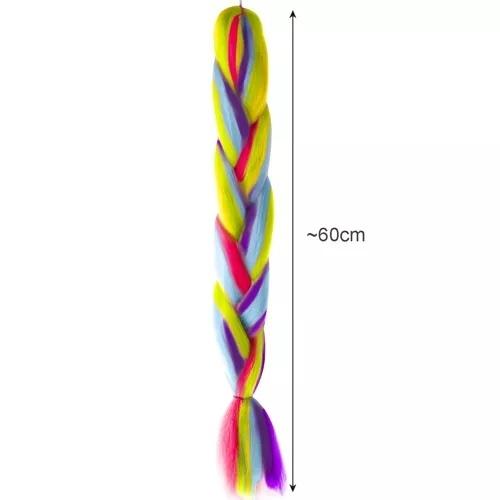 Regnbågsflätor – färgglada syntetiska hårförlängningar för kvinnor | lång, mjuk och lätt | 60 cm (23,6 tum)