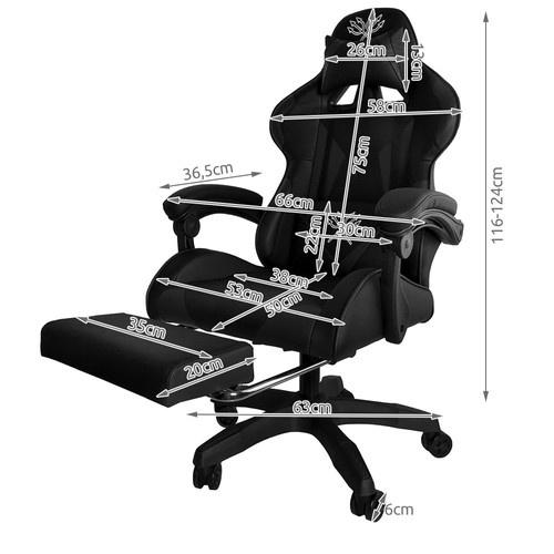 Dunmoon gaming stol – svart, ergonomisk design m/silikonhjul och fotstöd