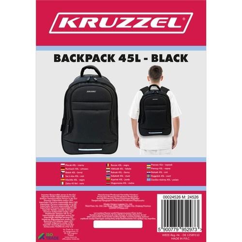 Kruzzel 45l svart ryggsäck – slitstarkt oxford-tyg, ergonomisk design, laptop- och vattenflaskfickor