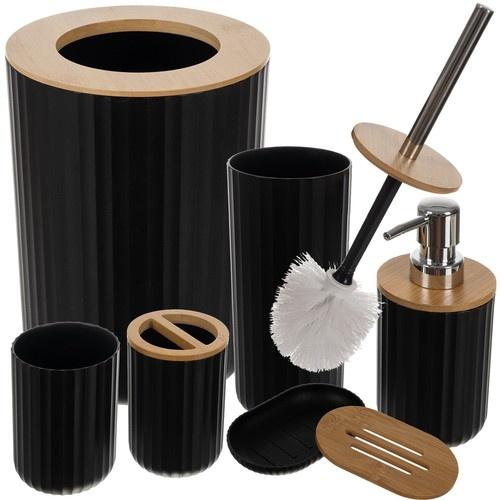 Svart badrumstillbehör set – 6 delar set med bambu, hållbar och modern design