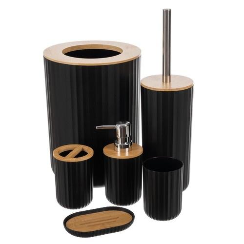 Svart badrumstillbehör set – 6 delar set med bambu, hållbar och modern design