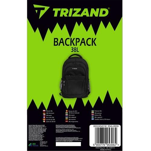 Trizand 38l svart ryggsäck – slitstarkt oxfordmaterial, ergonomisk design, laptopfack och vattenflaskfickor